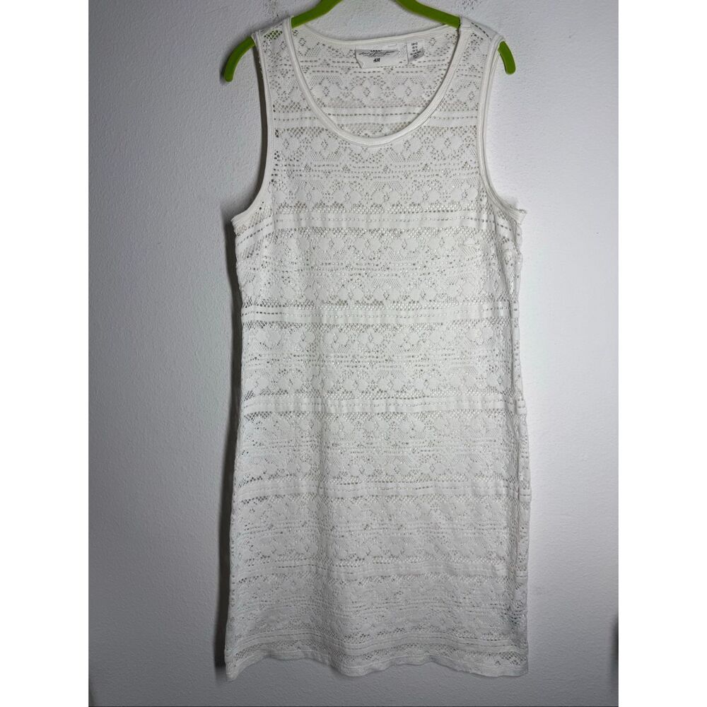 H&M L.O.G.G. White Lace Sleeveless Shift Dress Women’s Size 12 Cotton Blend - Picture 2 of 13